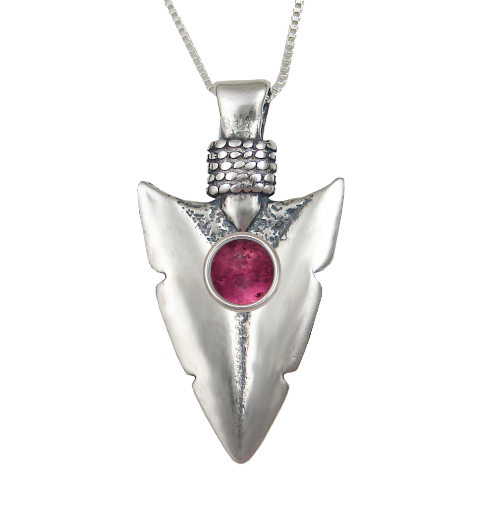 Sterling Silver Arrowhead of the Ancients Pendant With Pink Tourmaline